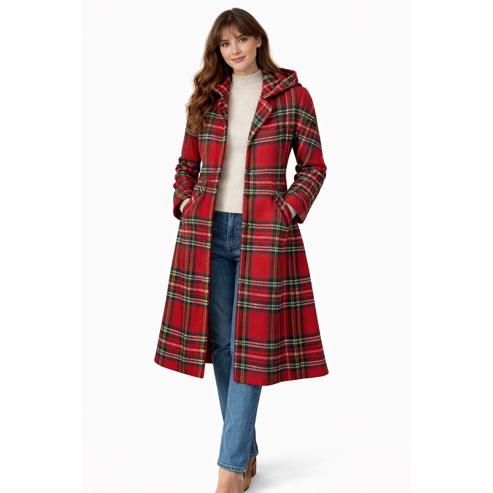 1970s Mackintosh Whistlestop NY Red Plaid Hooded Coat Small